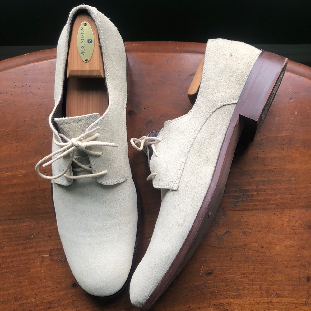 White suede John Varvatos USA oxfords derby